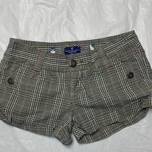 American Eagle Vintage Y2K Low Rise Plaid Chino Shorts Size 2 Gray Blue